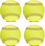 OMYOPY 4 Pack Yellow Sports Fastpitch Softballs, 11" Practice Softball Balls, Unmarked & Leather Covered Training Ball for Games, Practice and Training