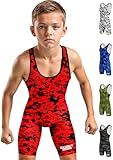 Exxact Sports Digital Camouflage Youth Wrestling Singlet For Boys, Premium Powerlifting Singlet, Kids Wrestling Singlets For Training (YS, Red Camo)