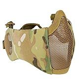 AOUTACC Airsoft Mesh Mask, Half Face Mesh Masks with Ear Protection for CS/Hunting/Paintball/Shooting (Mesh Ear, MC09)