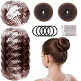 Teenitor Hair Net and Small Donut Bun Maker for Kids, 10 Pcs 30cm Invisible Hair Nets, 2 Pcs Hair Bun Maker with U Shaped Bobby Pins 20 Pcs and 5 Elastic Bands, Ballet Bun Kit For Kids, Dark Brown