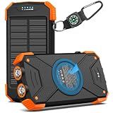 BLAVOR Solar Power Bank 10,000mAh Portable Wireless Charger for Cell Phones | 20W USB-C battery pack, battery bank, IPX5 waterproof, 2 flashlights, camping essentials, hiking gear, emergency solar backup