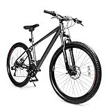 SmiloSprk 27.5" Mountain Bike for Men & Adults, Shimano Rear Derailleur, Twist Grip Shifter, Dual Disc Brakes, Lockout Fork, 2.35" All-Terrain Tires, Steel Frame, 85% Pre-Assembled, Grey