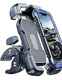 Bovemanx Motorcycle Phone Mount Holder, [150mph Wind Anti-Shake][7.2inch Big Phone Friendly] Bike Phone Holder, Motorcycle Handlebar Cell Phone Clamp, Compatible with iPhone 16 Pro Max, Black