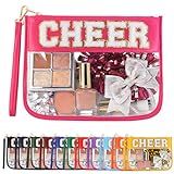 KYTACCU Cheer Clear Makeup Bag Cheerleader Gifts Cheerleading Accessories Cheer Competition Gifts Chenille Letter Cosmetic Bag Travel Toiletry Organizer Pouch for Women Girls