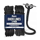 RainierSupplyCo Dock Lines 2-Pack - Boat Rope for Docking with Loop - 15 ft x 3/8 Inch Premium Double Braided Nylon Marine Rope - Mooring Line with 12" Eyelet - Boat Accessories - Black