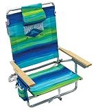Tommy Bahama 5-Position Classic Lay Flat Folding Backpack Beach Chair, Blue and Green Stripe, 23" x 25.25" x 31.5"