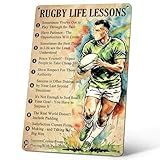 Homely Accents Retro Rugby Life Lesson Metal Signs, Inspirational Wall Decor for Home Office Classroom Bathroom, Vintage Poster Tin Signs Gift for Rugby Lovers, 8x12 Inch