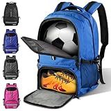 BROTOU Premium Soccer Bag, Basketball Backpack with Separate Cleat and Ball Compartment, Backpack for Rugby & Football & Volleyball & Handball (Light Blue)