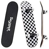 WhiteFang Skateboards for Beginners, Complete Skateboard 31 x 7.88, 7 Layer Canadian Maple Double Kick Concave Standard and Tricks Skateboards for Kids and Beginners (Check)