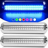 HUSUKU SOOP3 PRO 6.7" 2000LM 60LED Waterproof 316 Stainless Steel Trim Ring Boat High-Intensity LED Underwater Light Clear Lens Pontoon Marine/Boat Transom (Blue)