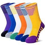 AMENLAN Kids Boys Athletic Socks Sport Basketball Crew Soft Cotton Breathable Youth Casual Socks 6 Pairs (Orange Yellow,9-12 Years)