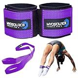 Myosource Kinetic Bands Tumble Pro X Ankle Straps Kit – Cheerleading Standing Tumbling Equipment, Gymnastics Backhandspring Trainer – Includes Flexibility Stunt Stretch Strap – Purple