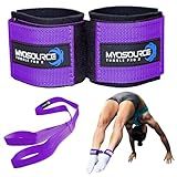 Myosource Kinetic Bands Tumble Pro X Ankle Straps Kit – Cheerleading Standing Tumbling Equipment, Gymnastics Backhandspring Trainer – Includes Flexibility Stunt Stretch Strap – Purple