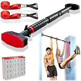 IRONSURGE Pull Up Bar for Doorway 6-piece Set with Two Attachable Resistance Bands, Training Manual, Door frame Chin Up Bar, and Two Angled Supports For Home Gym Workout, No Screws, Max 680lbs,