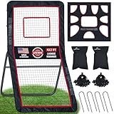 Heavy-Duty Lacrosse Rebounder for Backyard 4x7 ft Volleyball Rebounder Net Bounce Back with Adjustable Angles for Lacrosse Volleyball Baseball Soccer Includes Removable Target Net (Red)