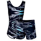 Dancina Set Gymnastics Leotard and Shorts Size 8 Black Blue