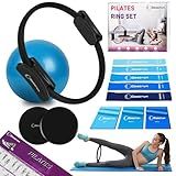 Goocrun Pilates Ring Set Exercise Equipment with Exercise Bands Resistance Bands Set, Pilates Ball, Sliding Disks – Workout Equipment Home Gym Includes Complete Fitness Poster (Black)