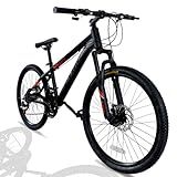 CYBIC 26'' Mountain Bike for Adults & Teens, 21-Speed Bicycle with Lightweight Aluminum Frame, Front Suspension, Dual Disc Brakes for Women&Men.(Black-AL)