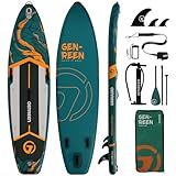 Genreen Paddle Board Sup Board Stand up Paddle Board Newly Improved 5 Grips 450lbs 3 fins Ultra Stable Wide SUP 11'×6"×34" Products and Designs Exclusively for Japanese customers (Jungle Green