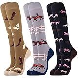 Belloxis Horse Riding Socks Horse Gifts for Girls Equestrian Gifts 3 Pairs Knee High Socks for Women Long Equestrian Socks