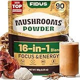 Fidus 16 Mushroom Supplement Powder with 155,700mg Fruiting Body Blend per Bag, 90 Servings Mushroom Coffee Alternative for Immunity, Focus & Energy with Ashwagandha, Lion’s Mane, Chaga and Reishi