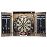 Accudart Match Pro Dartboard Cabinet Set – Official 18” Sisal Board, Self‑Healing Fibers, Modern Woodgrain Cabinet, Built‑in Dart Holders, Auto LED Lighting – Includes Scoreboards & Steel‑Tip Darts