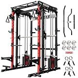 RitFit M2 Smith Machine with with Cable Crossover System, 3D Functional Trainer & Power Cage, 16 Adjustment Holes, 6 Storage Pegs for Full-Body Home Gym(M2 PRO-3D Red)