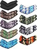 9 Pairs Unisex UV Protection Sleeves Arm Cooling Ice Silk Arm Cover Sleeves (Camouflage, Black)