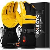 WASOTO Heated Gloves for Men Women 7.4V Battery 22.2WH Electric Rechargeable Heated Ski Gloves Waterproof Durable Leather Work Gloves for Camping Hunting Fishing Snowboarding Hiking Raynaud(L)
