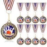 Realspring 8 Pcs Bowling Award Medals with Stars and Stripes 2 Inches Bowling Ball Medal with American Flag Neck Ribbon for Adults Tournament
