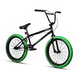 cubsala Freestyle BMX Bike, 20 Inch Yaphet Bicycle for Teen Beginner and Adult Riders, Bike with Hi-Ten Steel Frame, Black with Green Tires