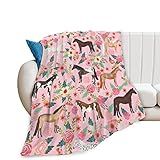 Horse Blanket Gifts for Girls Women Western Horses Flowers Fleece Flannel Throw Blankets Soft Lightweight Horse Plush Stuff Pink Throws for Kids Adults Bed Sofa Decor 50"x40"