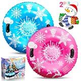 ZIZZ Snow Sled Toys for Sledding - 2 Packs 36''Inflatable Heavy Duty Snow Tube for Toddler Kids Adult Outdoor Sledding Activities Gift for Boys Girls Christmas Winter Sport Toys Suppiles