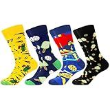 WeciBor Men's 4 Pairs Pickleball Novelty Crew Socks, Funny Gifts for Players Size 9-13