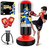 Esnowlee Punching Bag for Kids, Larger Stable Tall 66" Inflatable Boxing Set with Gloves & Air Pump, Inflatable Punching Bag Gifts for Boys & Girls Age 3-12,Karate/Taekwondo/Ninja Toys