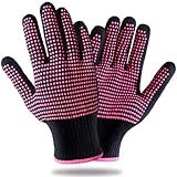 Teenitor 2 Pcs Heat Resistant Gloves With Silicone Bumps, Professional Heat Proof Glove Mitts For Hair Styling Curling Iron Wand Flat Iron Hot-Air Brushes Sublimation Gloves Rose Red