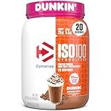 Dymatize x Dunkin' Mocha Latte ISO100 Whey Protein Powder, 95mg Caffeine, 25g of Protein, 20 Servings, 5.5g BCAAs, 120 Cal., Gluten Free, 1g Fat, 1g Sugar, 3g Carb
