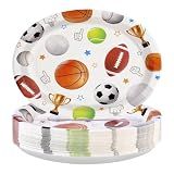 Greencian 50Pcs Sports Birthday Large Oval Paper Plates 12 x 10 Inch