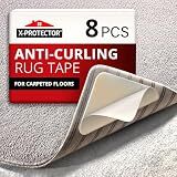 X-Protector Rug Tape for Carpet - 8 Pcs Set - White Anti-Slip & Anti-Curling Carpet Tape for Rugs - Premium Rug Pad Gripper - Ideal Carpet Corner Grippers to Keep Your Rugs & Make Corners Flat