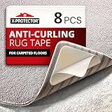 X-Protector Rug Tape for Carpet - 8 Pcs Set - White Anti-Slip & Anti-Curling Carpet Tape for Rugs - Premium Rug Pad Gripper - Ideal Carpet Corner Grippers to Keep Your Rugs & Make Corners Flat
