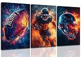 3Pcs Football Canvas Wall Art Graffiti Rugby Gaming Cool Sports Theme Pictures Wall Decor Fire American Football Player Posters Painting Prints Artwork for Kids Boys Room Teen Bedrom Locker Room Decor