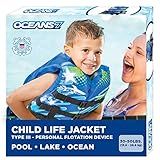 Oceans7 US Coast Guard-Approved, Type III – Kids Life Jacket – Personal Flotation Device with Comfortable Flex-Form-Fit Open-Sided Design – Blue/White