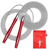 High Speed Weighted Jump Rope - Premium Quality Tangle-Free - Self-Locking Screw-Free Design - Skipping Rope for Workout Fitness, Crossfit & Home Exercises (Red)