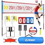 Outdoor Portable Volleyball Net Set for Backyard Beach with Adjustable Height & Width (32/26/20FT) Rust-Resistant Poles, PU Volleyball, Scoreboard, Carry Bag and Anti-Sagging Net for Easy Setup