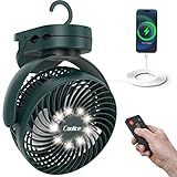 Camping Fan with Remote Control - 12000mAh Rechargeable Battery Powered Fan, Camping Fans for Tents with LED light & Hanging Hook, Rechargeable Battery Operated Ceiling Fans for Tent RV Bed, Green
