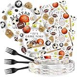 All Star Sports Party Supplies Serves 20 - Sports Birthday Party Decorations for Boys, Basketball Football Baseball Soccer Theme Tableware Set with Plates, Napkins and Forks