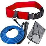 UCEDER Swim Belt Swim Training Belt with 2.2M Bungee Cord Adjustable Swim Tether for Swim in Place Swimming Pool Trainer Belt for Stationary Harness Aquatic Resistance Water Exercise (Red)