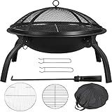 Yaheetech 21inch Fire Pit Portable Folding Steel Fire Bowl Garden Treasures Fire Pit for Outside Fireplace with Carrying Bag, Spark Screen, BBQ Grill & Log Grate for Patio Backyard Camping Bonfire