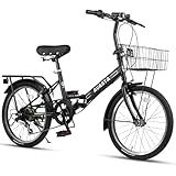 AVASTA 20 Inch Folding Bike for Men Male and Women Female with 7-Speed, Dual C-Brake, Fender, Rear Rack and Bicycle Basket, Black