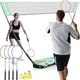 BAGAIL Portable Badminton Net Set - Storage Case - Freestanding Base - Quick Setup - Pop Up Badminton Net with 4 Rackets, 4 Shuttlecocks for Indoor & Outdoor Games, Backyard Family Fun